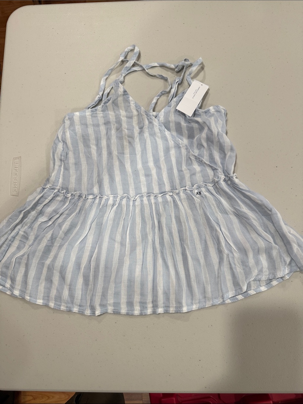 American Eagle Outfitters Blue and White Striped Sleeveless Peplum Top